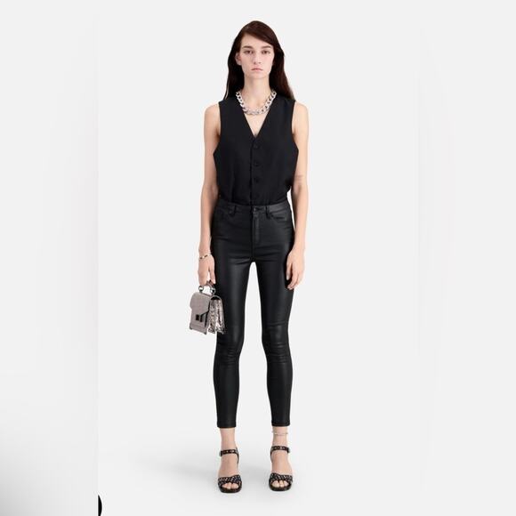 THE KOOPLES LEATHER EFFECT LOW RISE SLIM FIT BLACK SKINNY JEANS SIZE 25 - Picture 1 of 7